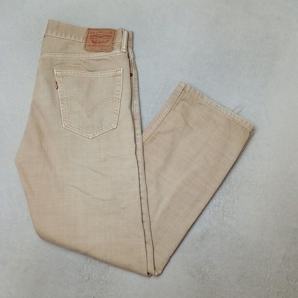 Levis 505 Jeans Mens 33x30 Beige Y2K Straight Light Wash 5-Pocket Denim Cotton